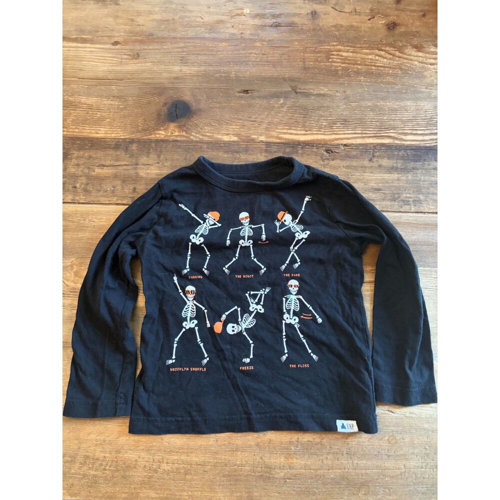 GAP 3T Dancing Skeleton Halloween Long Sleeve Cotton Graphic T-Shirt